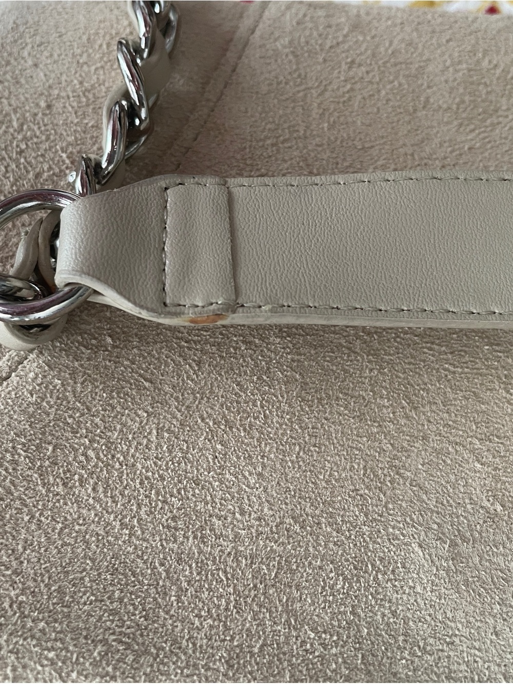 Ann Taylor Loft Handbag Beige Suede Shoulder Bag with Chain Strap - Picture 8 of 15